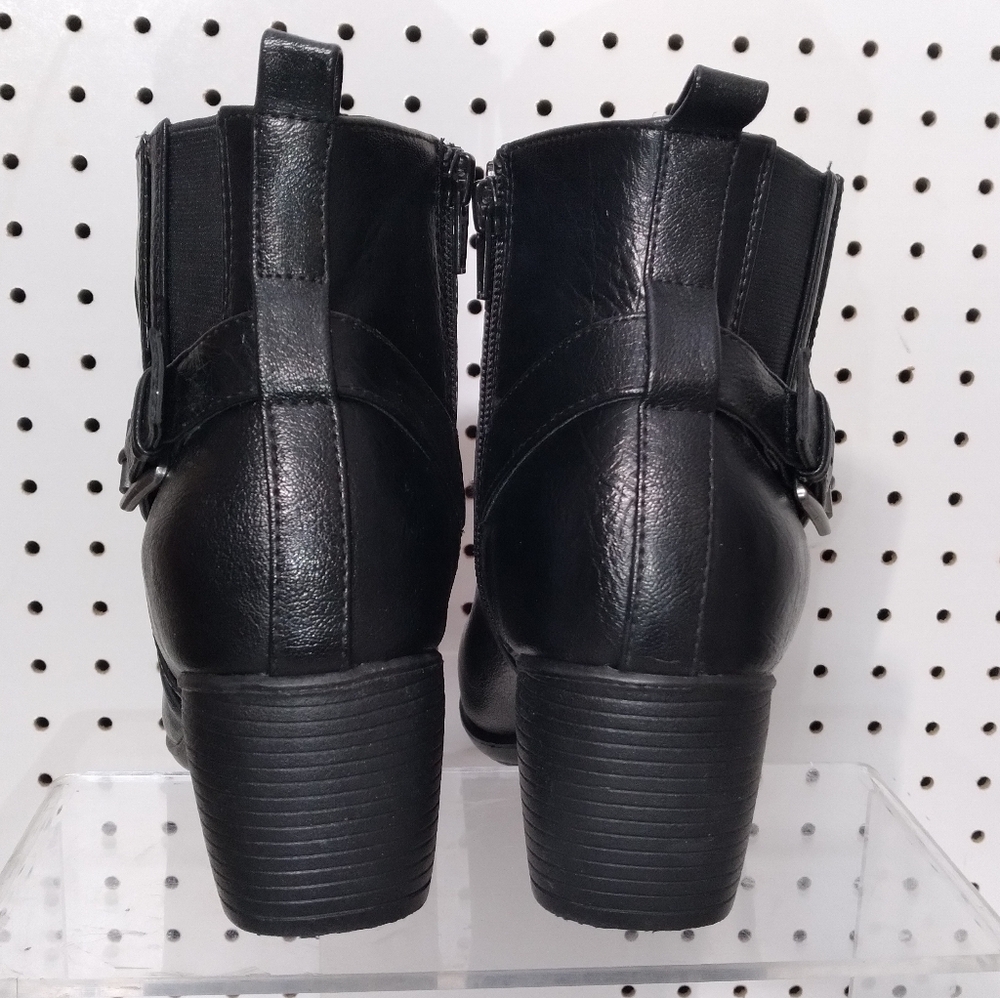 Women’s Black Boots | Comfort Lightweight Buckle Mid Ankle Booties Zip up 8 W - Picture 7 of 9